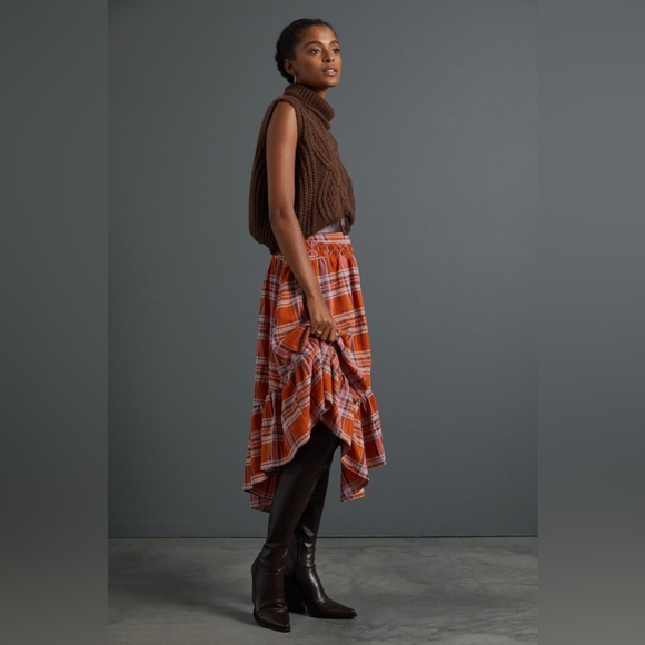 ✨ NWOT Anthropologie Plaid A-Line Midi Skirt Sz L - Picture 2 of 6